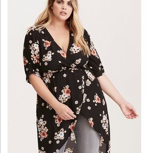Torrid Floral Print Georgette Hi-Lo Surplice Top